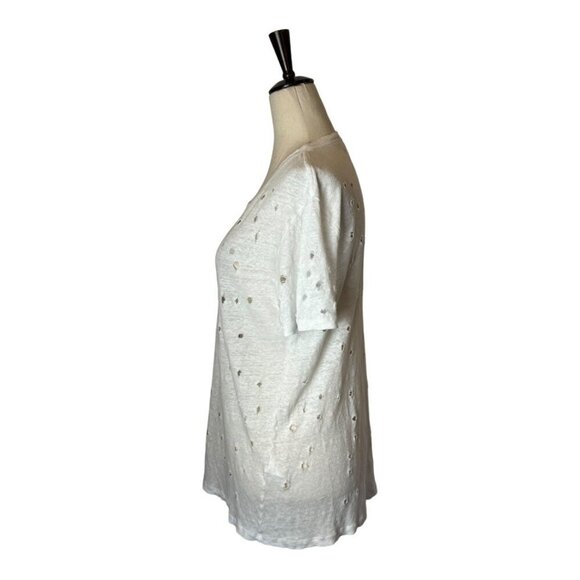 IRO Shirt Women Medium White Clay Cutout Distressed Linen Short Sleeve Tee - Picture 6 of 11